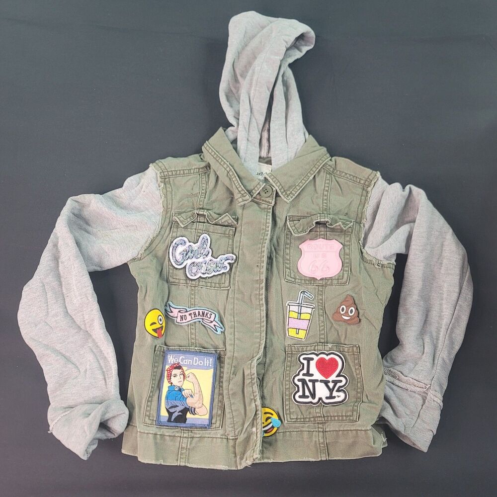 Mudd Girls Jacket Green Military Hoodie M(10) Button up